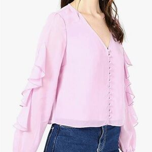 Bar III Purple V Neck Ruffled Long Sleeve Top Small